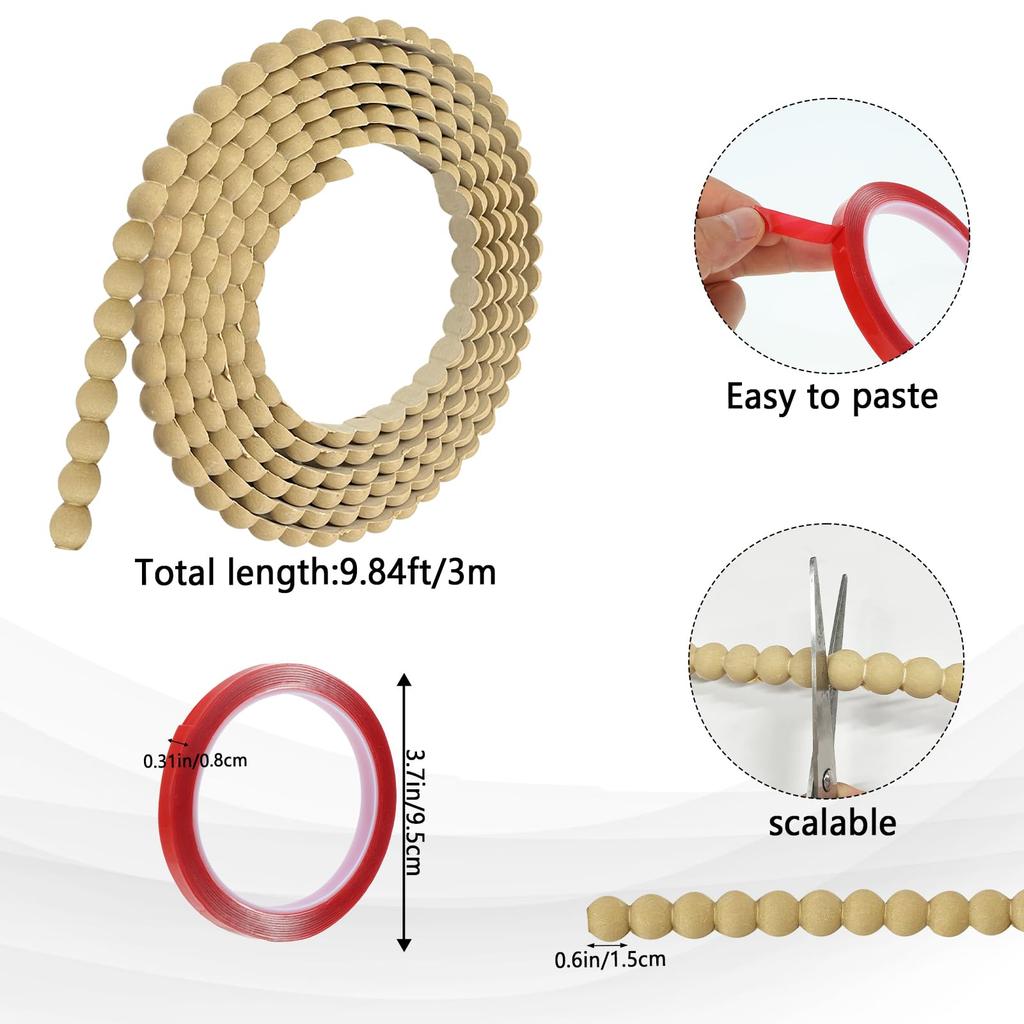 10 Inch PVC Resin Round Bead Trim Full Roll — Furniture Accessory Natural Wood Color — 3 Meters Bead Diameter 15mm