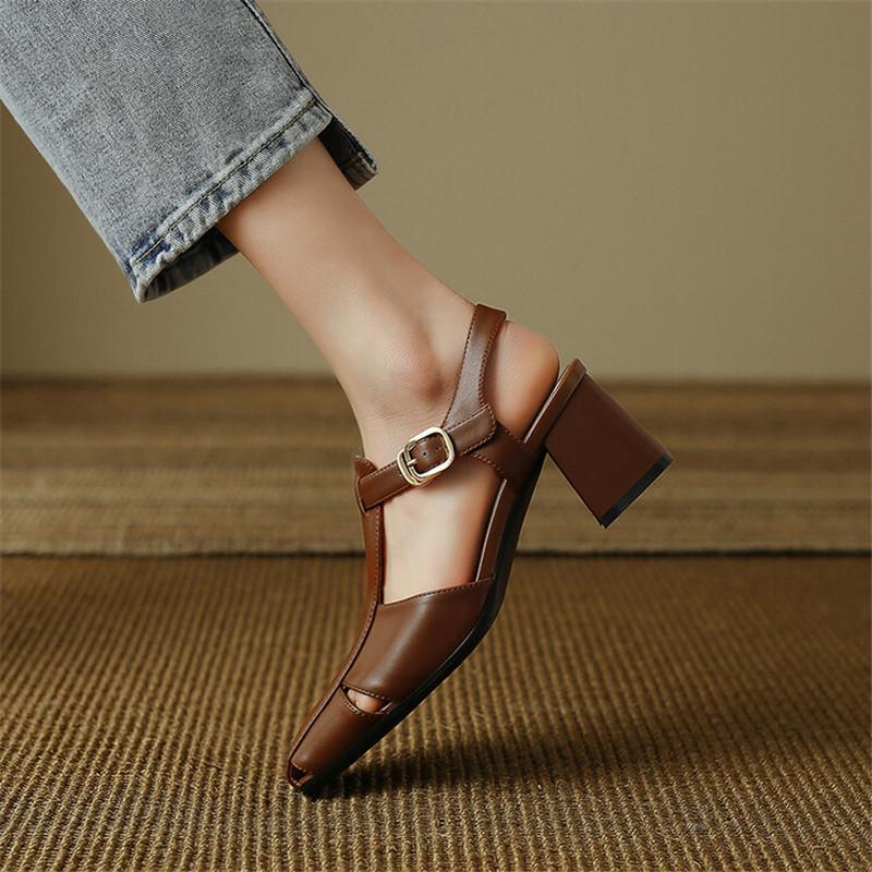 Модные летние сандалии из спилковой кожи с квадратным носком и массивным каблуком для женщин, туфли на высоком каблуке Мэри Джейн с Т-образной пряжкой, женская обувь