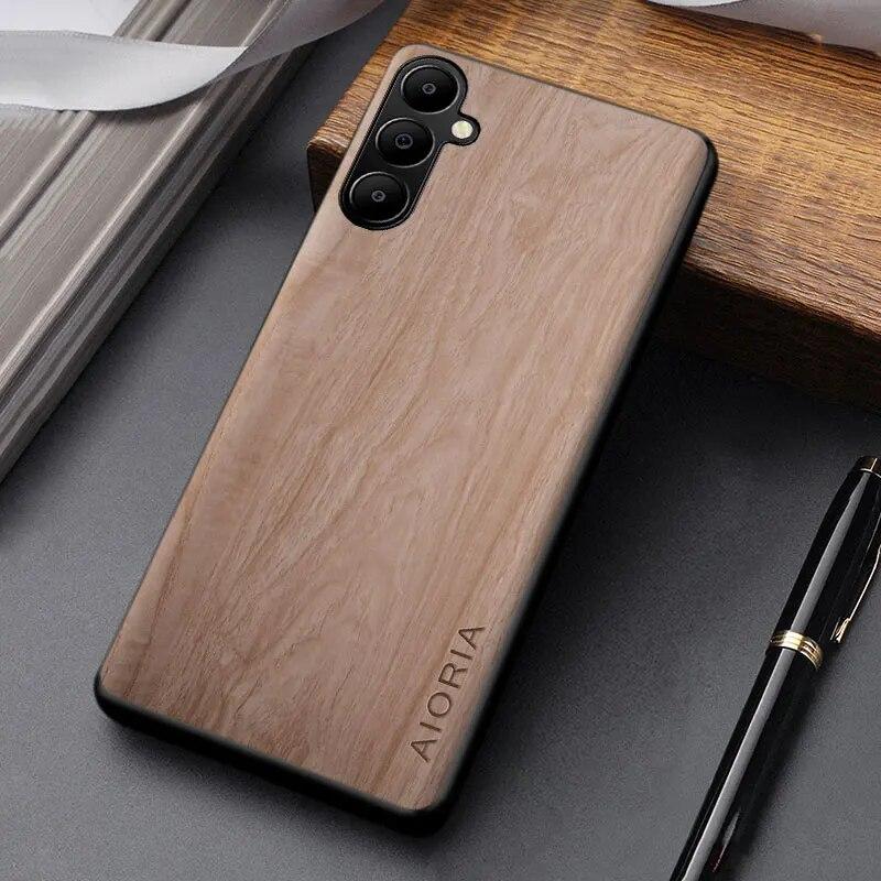Чехол для Samsung Galaxy A05s A05, уникальный дизайн, легкий чехол из искусственной кожи с деревянным узором