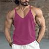INCERUN Мужские топы на бретелях, повседневные, с V-образным вырезом, без рукавов, однотонные майки, камисоль