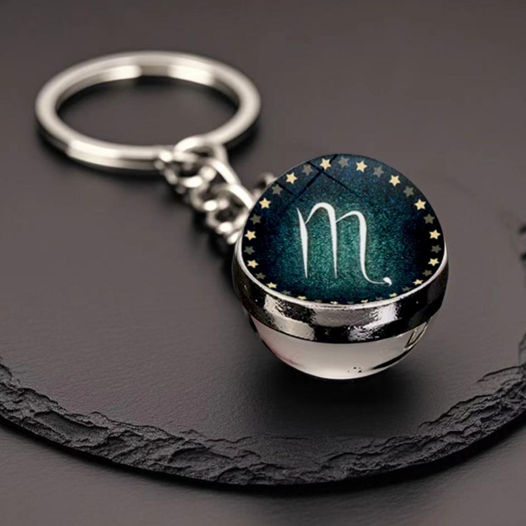 Брелок для ключей с подвеской в виде сумки с 12 знаками зодиака, светящийся в темноте, с драгоценными камнями, двухсторонний стеклянный шар