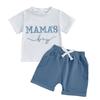 Baby Boys Shorts Set, Short Sleeve Embroidery Letters T-shirt with Elastic Waist Shorts Summer Outfit