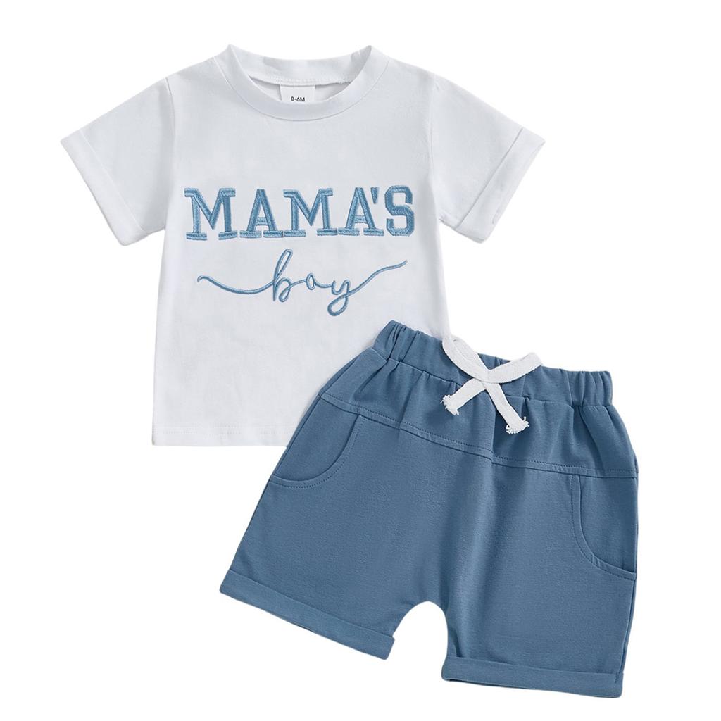 Baby Boys Shorts Set, Short Sleeve Embroidery Letters T-shirt with Elastic Waist Shorts Summer Outfit