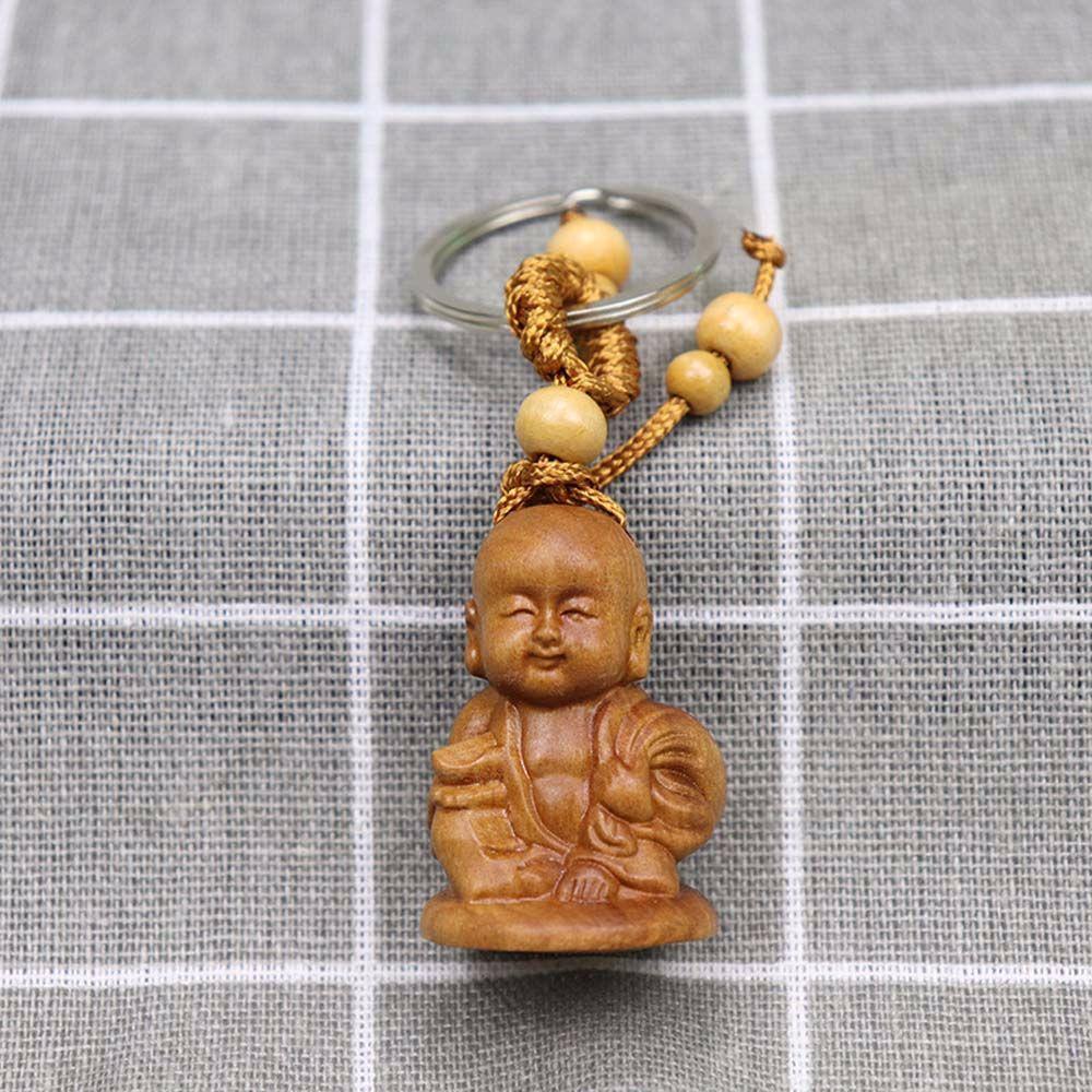 Bag Pendant Engraving Wood Carving Craft Buddha Guanyin Key Ring Keychain Keyfob Car Accessories