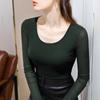 Mesh Base Shirt for Women In Spring and Autumn Clothes New Round Neck Long-sleeved T-shirt Stretch Inner Solid Color Top
