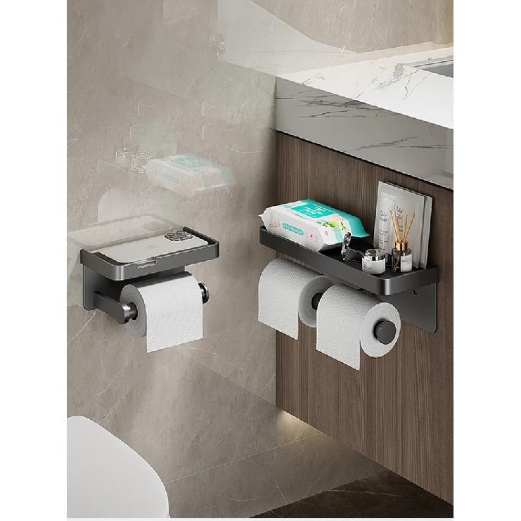 Aluminum Alloy Paper Holder Wall-Mounted Toilet Roll Paper Holder No Drilling Bathroom Kitchen Paper Holder