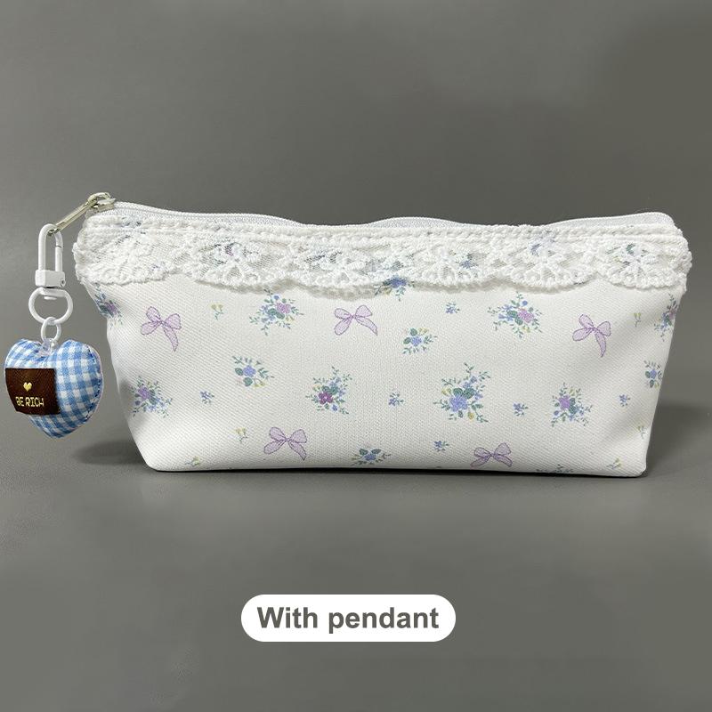 High Quality Sweet Lace Floral Design Pen Bag Large Capacity Multifunctional Stationery Bag Pencil Case Students Supplies