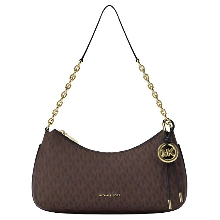 Michael Kors MK Nolita Chain Shoulder Bag With Removable MK Pop Charm Women Shoulder Bag Gold Brown Black 32R6GY5W6B-BROWN/BLK