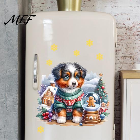 Self Adhesive Puppy Wall Stickers Christmas Cute Stickers, PVC Waterproof Decals, Peel And Stick Animal Easy Install Pet Art Decor for