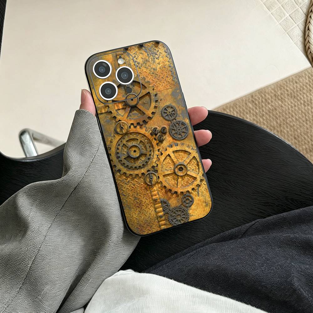 S-Шестеренка Стимпанк Механическая КРУТАЯ Чехол Для Телефона Для iPhone 17, 16,15,14,13,12,11 Plus,Pro Max, Другие Мягкий Черный Чехол