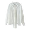 Womens 2026 Satin-Feel Long Sleeve Shirt With Bow Detail Streetwear Casual Top