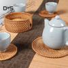 6Pcs/Set Drink Coasters Set Round Tableware Placemat Dish Mat Rattan Weave Pad