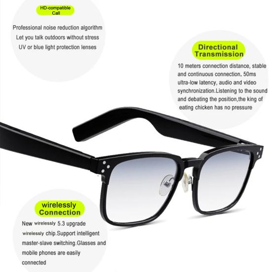 1 комплект умных очков, беспроводная гарнитура с длительным сроком службы батареи, высококачественные Bluetooth-совместимые музыкальные очки для звонков