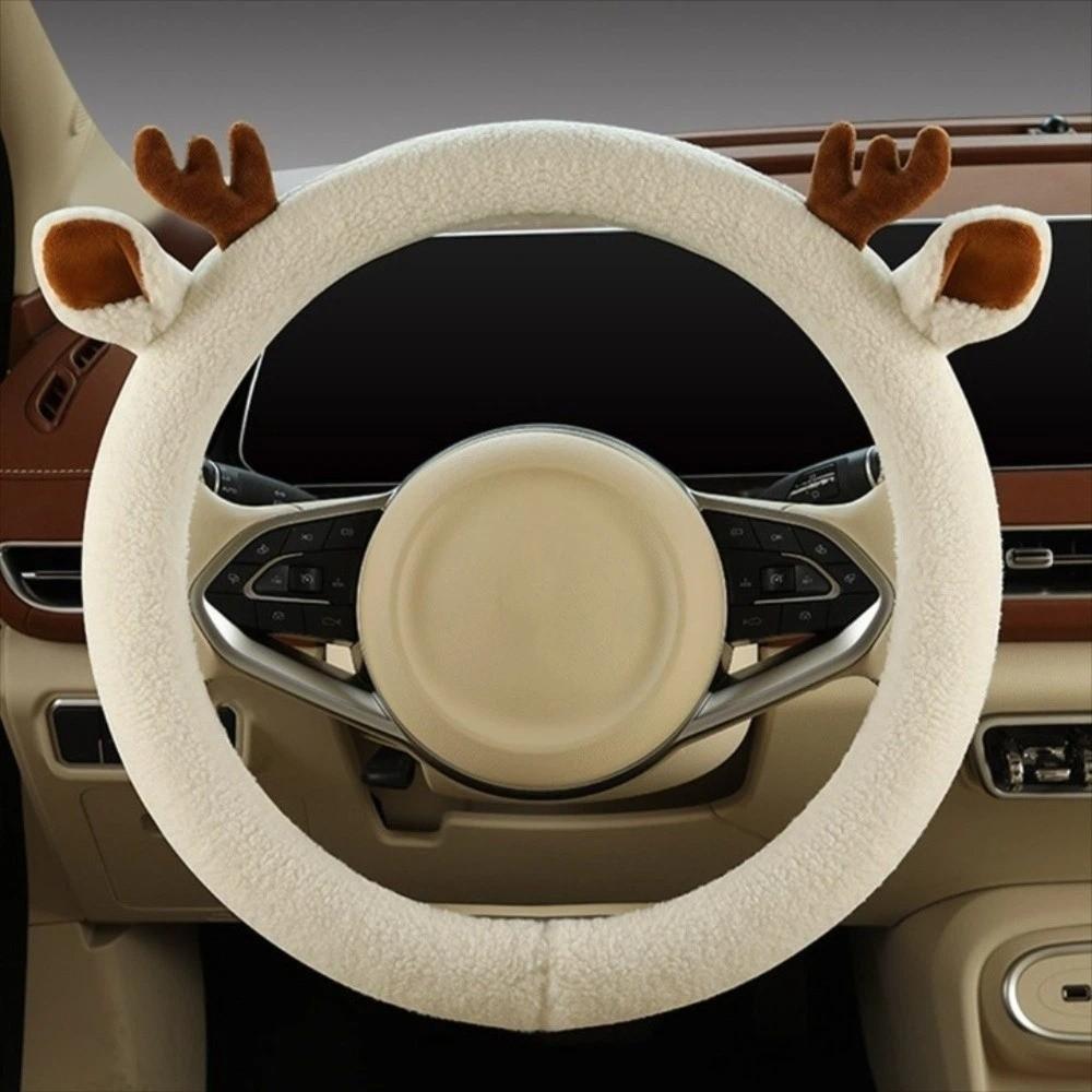 Warm Car Steering Wheel Cover Anti-Slip Reindeer Antler Steering Wheel Cover Four Seasons