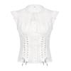 Temperament Waist-tie Shirt, Summer Palace Style Lace-breasted, Slightly Pleated, Solid Color Sexy Top for Women