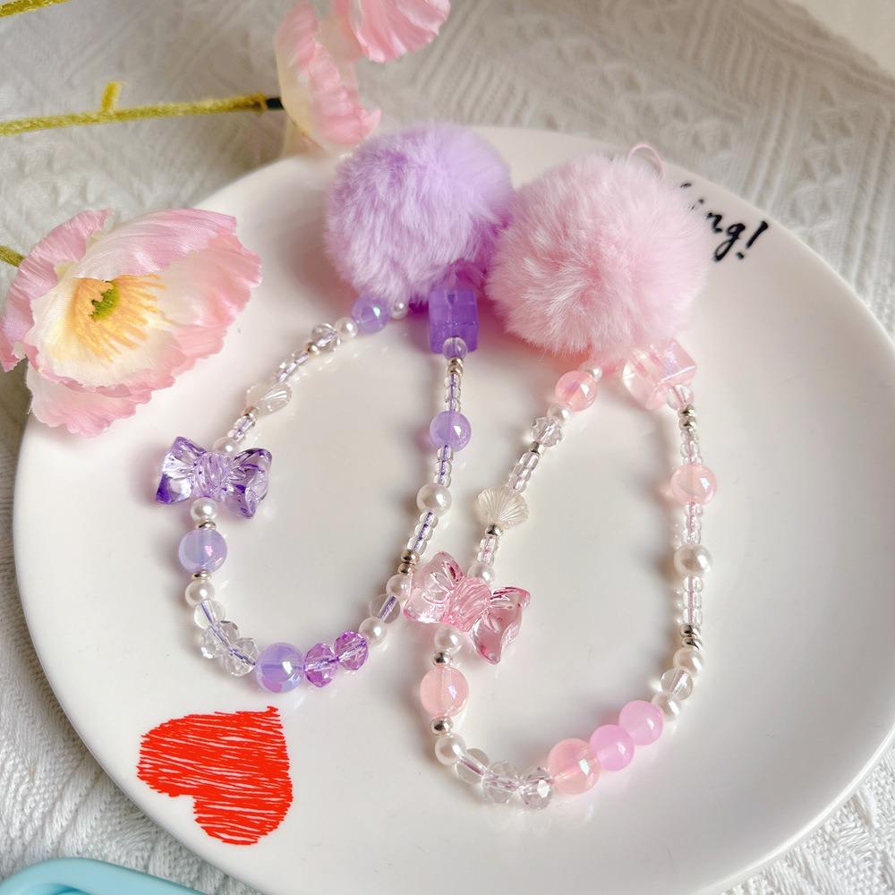 Bead Chain Mobile Phone Chain Hair Ball Cellphone Pendant Lovely Beaded Phone Straps Bag Pendant