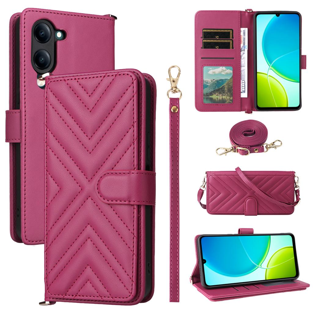 Чехол для vivo Y04 4G/Y29s 5G с плечевым ремнем, кошелек, кожаная обложка для телефона