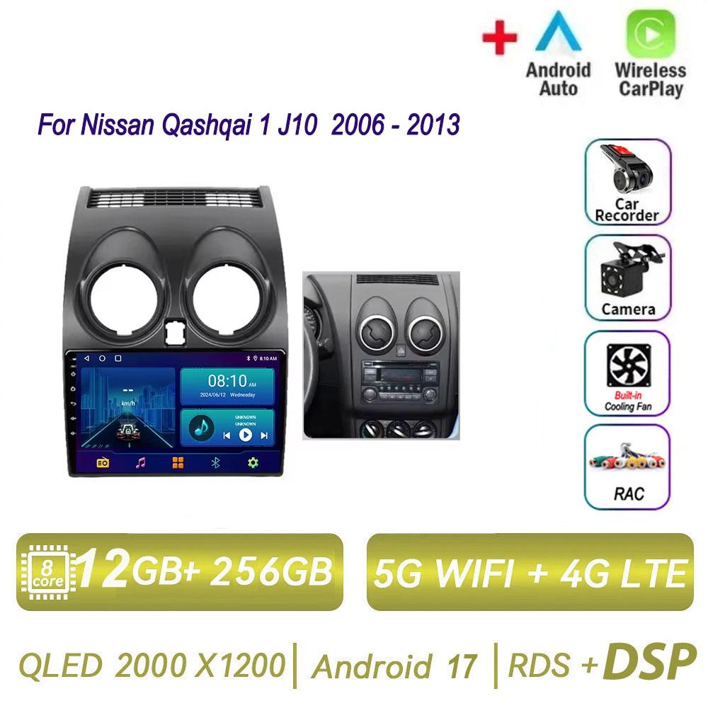 Для Nissan Qashqai 1 J10 2006 - 2013 Автомагнитола Android 17 Мультимедийный Плеер Стерео Навигация GPS DVD Авто CarPlay Беспроводной WiFi
