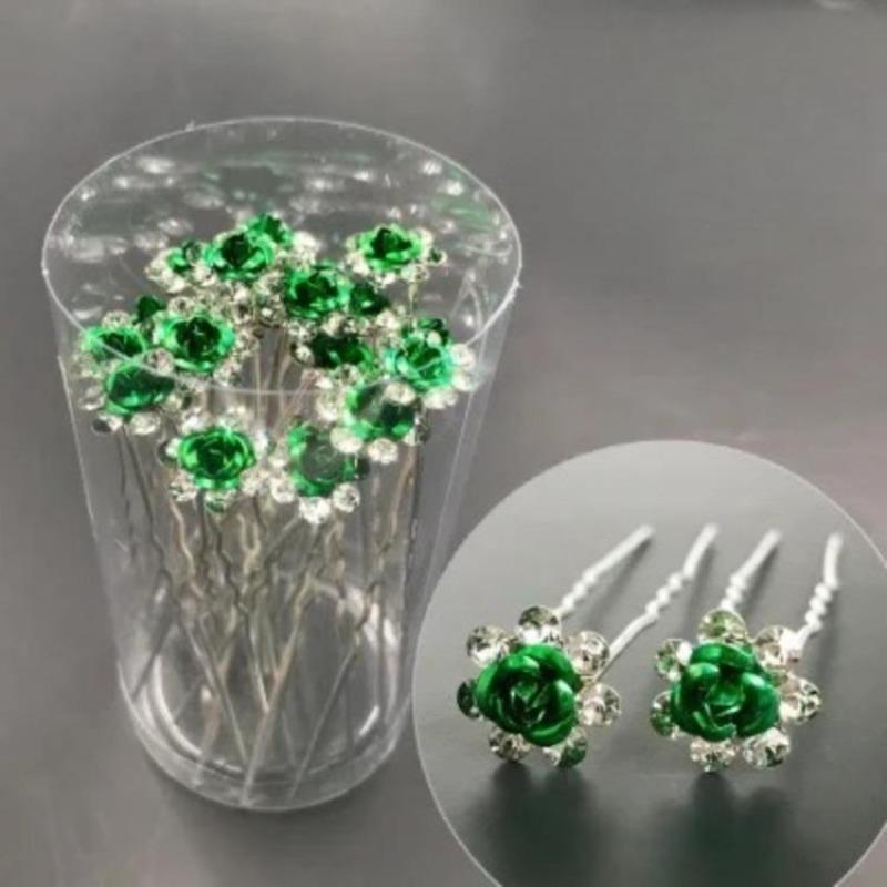 20pcs/set Women U-shaped Hair Fork Pin Crystal Rose Flower Hairclips Rhinestone Hair Stick Wedding Bridal Jewelry Headwear Gift