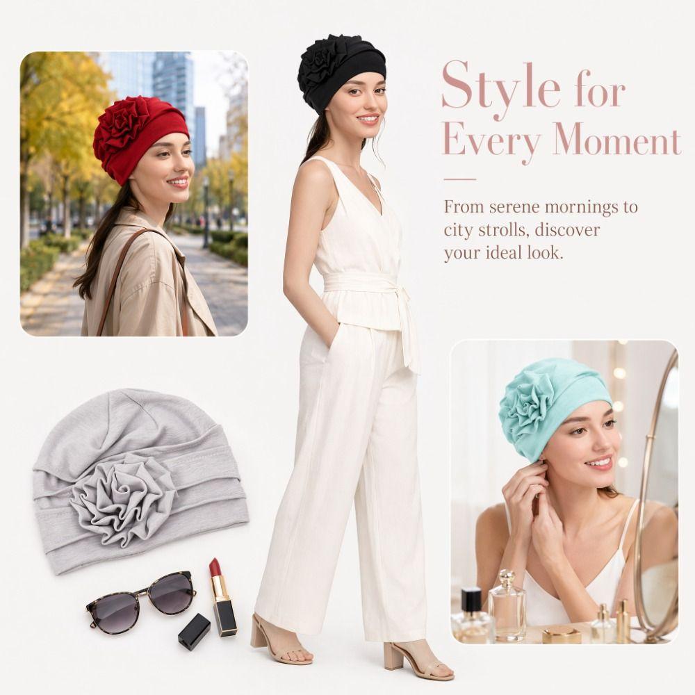 Side Flower Deign Women Headwrap Elegant Head Cover Lightweight Cozy Turban Cap Hair Loss Cover