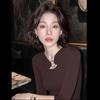 Autumn Coffee Color Slim Fit Long-Sleeve Women's French Retro Top