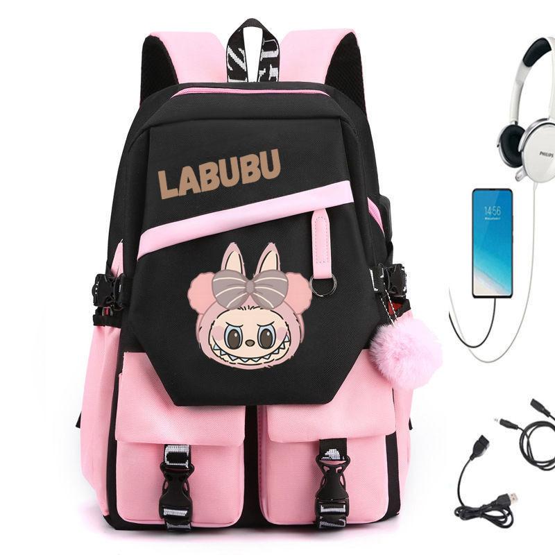 New POP MART Labubu School Bag USB Charging Student Junior High School Student Fashion Casual Backpack