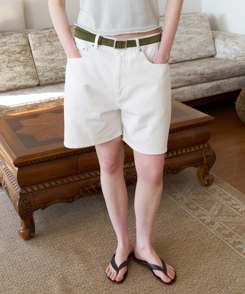 TTUDEMENT Washed Denim Shorts_White