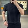 Summer Men's Texture Striped Knit T-shirt Round Neck Solid Color Casual Shirt Half Sleeve Stretchable
