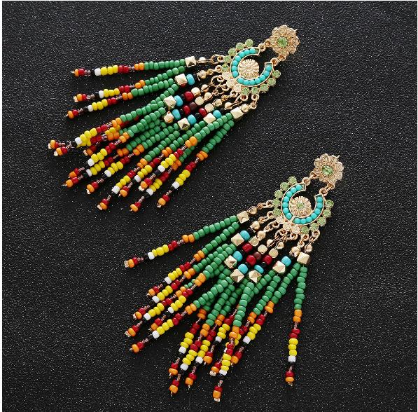Women's Bohemia Beaded Tassel Ear Pendent Long Fringe Eardrop Dangle Earrings Ladies Jewelry Christmas Gift