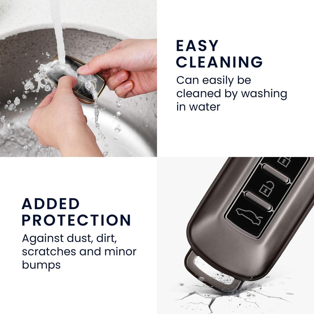 kwmobile Чехол для ключа Mitsubishi с 3 кнопками, совместимый с ключом от автомобиля - чехол для ключа с глянцевой отделкой TPU - противоударная защита ключа от автомобиля, черный матовый/черный