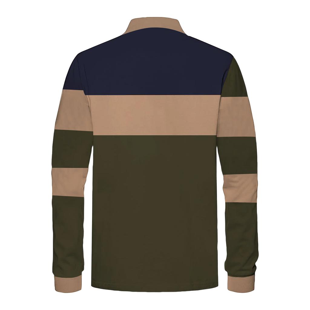 Мужской повседневный свободный топ с цветным блочным принтом, лацканами и длинными рукавами на пуговицах