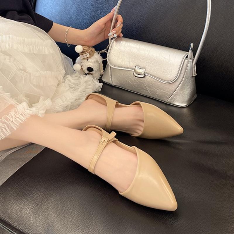 Fashion Pointed Toe Back Empty Slippers Women Baotou Shallow Mouth One Strap Soft Slip Non-Slip Low Heel Half Drag