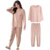 Narebuy Round Neck Long Sleeve Pajama Thin Solid Color with Cartoon Soft To the Loose Elastic Lazy Winter Women's Set, Print, Breathable, Touch, Fit,
