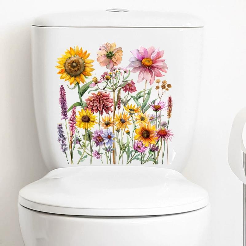 Plants Flowers Sunflowers Butterflies Wall Stickers Toilet Sticker Bathroom Toilet Cover Refrigerator Sticker Wc Decoration+