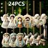 12 24 Pcs Wooden Christmas Ornaments Jesus Virgin Mary Angel Sheep Hanging Decorations For Xmas Tree Party Home Festival Decor