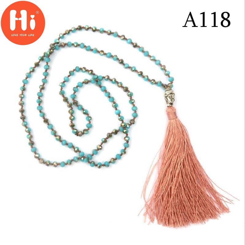 Привет кристалл из бисера голова Будды кулон с кисточками длинное ожерелье в стиле бохо