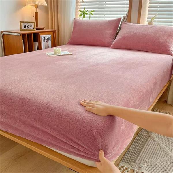 Winter Plush Elastic Fitted Sheet Double Bed Sheet Soft Warm Velvet Bedspread Mattress Cover Bed Linen Protector Twin Queen King