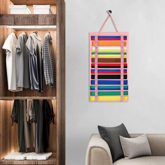 Martial Arts Belts Organizer with Elastic Loop Simple Installation Hanging Karate Belt Display Organizer Karate Belt Holder