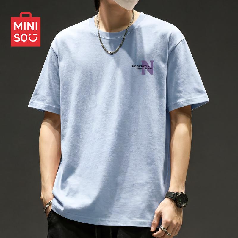 MINISO Мужская футболка из чистого хлопка свободного кроя с круглым вырезом