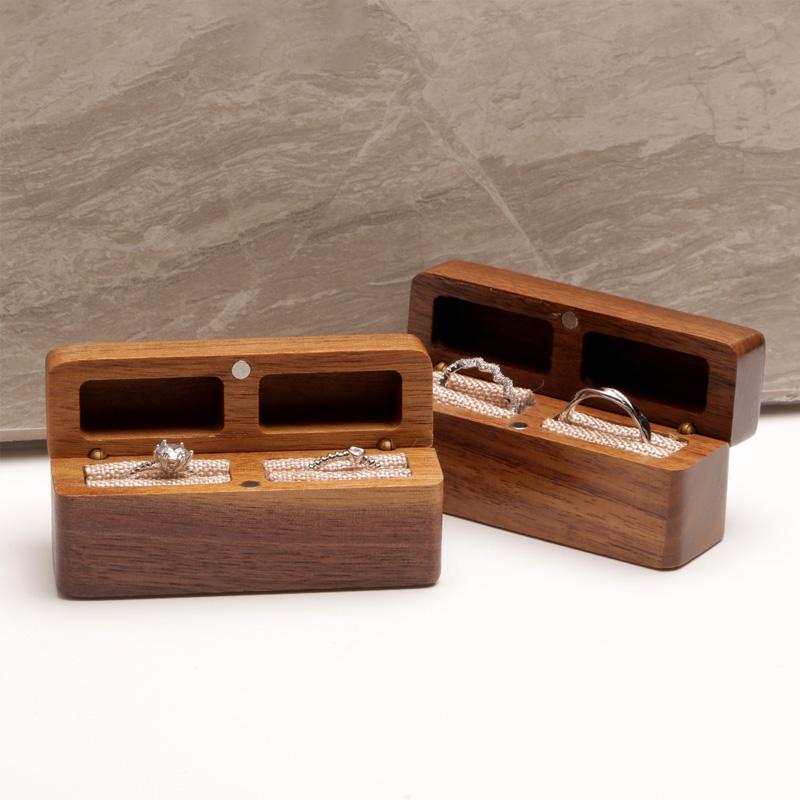 1 шт. держатель для сережек и колец для свадебного предложения, мягкая подкладка, двойной слот, ореховое дерево, романтическая коробка для колец, подарочный дисплей, упаковка, чехол