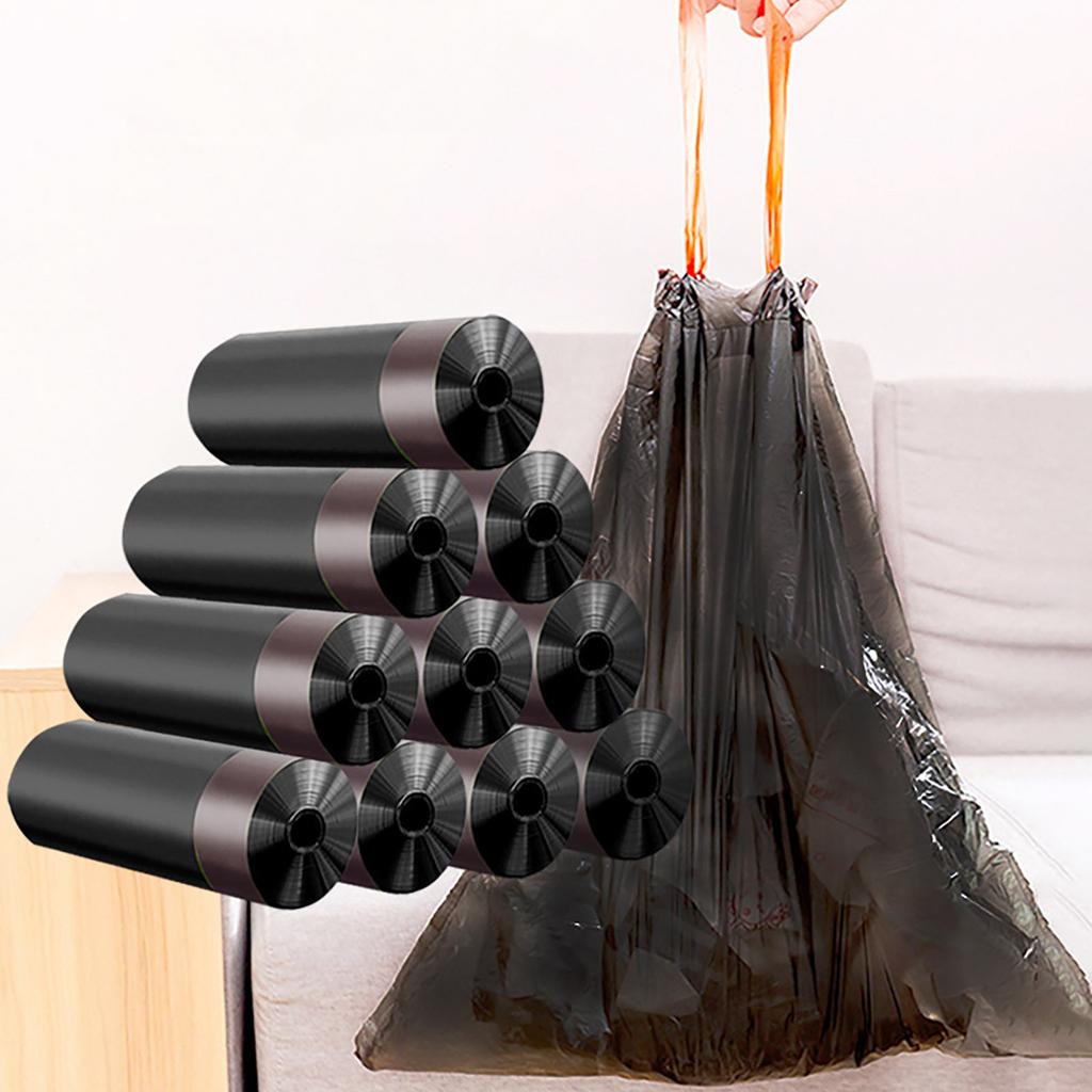 3-roll Thickened Drawcord Closed Garbage Bag Affordable Household Portable Trash Can Medium And Large Plastic Bag
