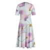 Женская повседневная мода Цветочный (лист)  Платье-халат с принтом, V-образным вырезом, короткими рукавами и длинной юбкой-халат