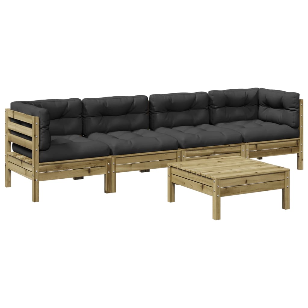 5 Piece Garden Sofa Set with Cushions Pressure Treated Pine Wood