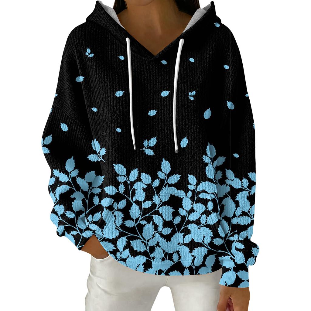 Women's Fashion Casual Floral Print Pullover Long-Sleeve Hooded Sweatshirt