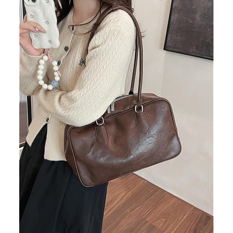 [miniministore] long handle boston bag tote bag Korean style large capacity shoulder bag With zipper wide gusset handbag stylish shoulder bag Women's