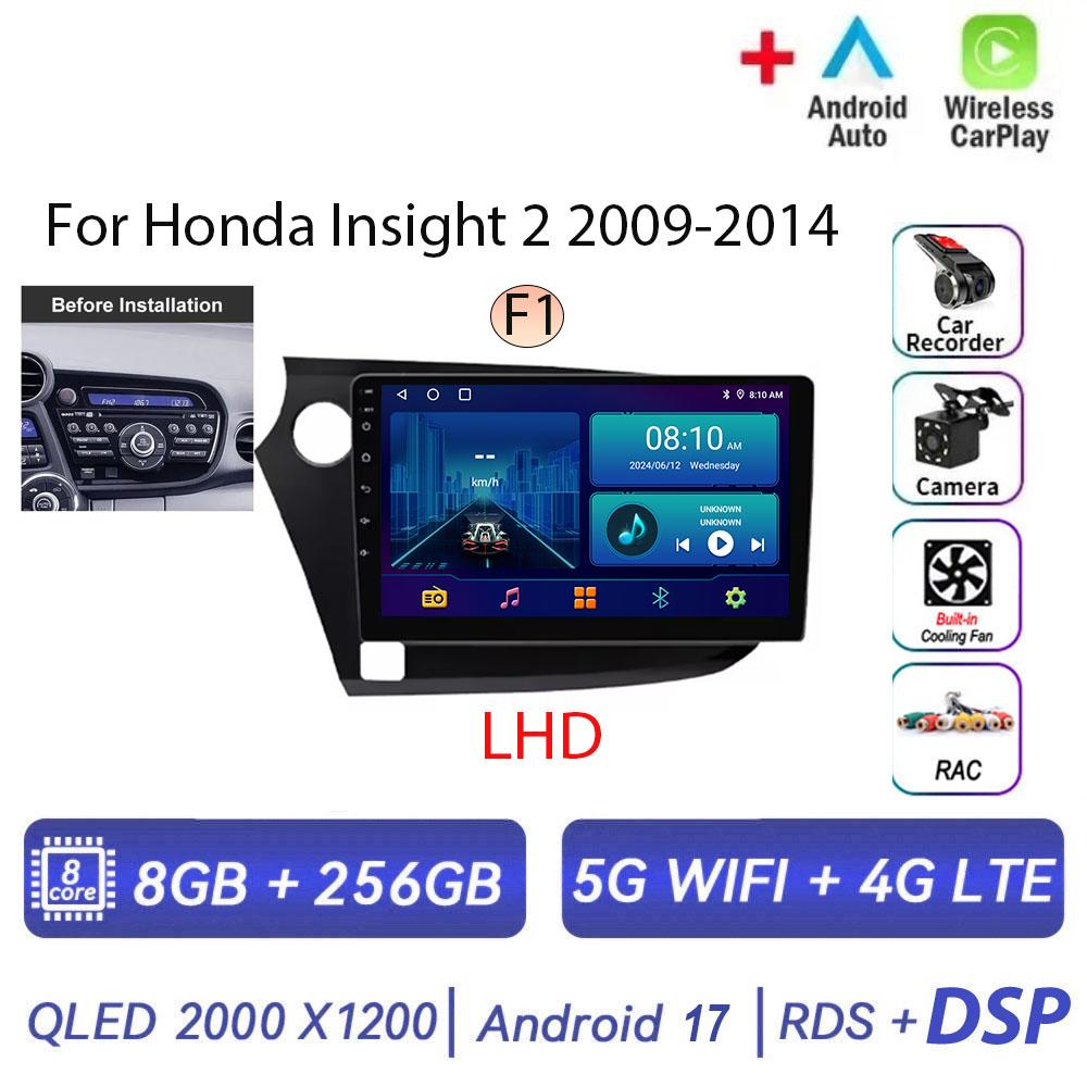 Autoradio Android 17 pour Honda Insight 2 2009-2014 LHD, lecteur multimédia stéréo, navigation GPS, Carplay sans fil, DSP, 4G WIFI