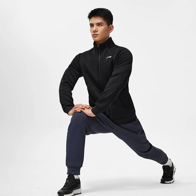 Li-Ning Обычная толстовка с открытым воротником Мужские толстовки Черные AWDT437-1
