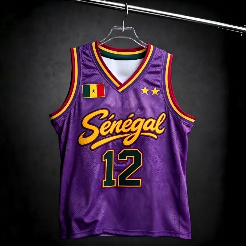2026 NEW Senegal #12 Basketball Jersey, Lion Print Mesh Sleeveless Tank Top, National Team Fan Athletic Vest for Men