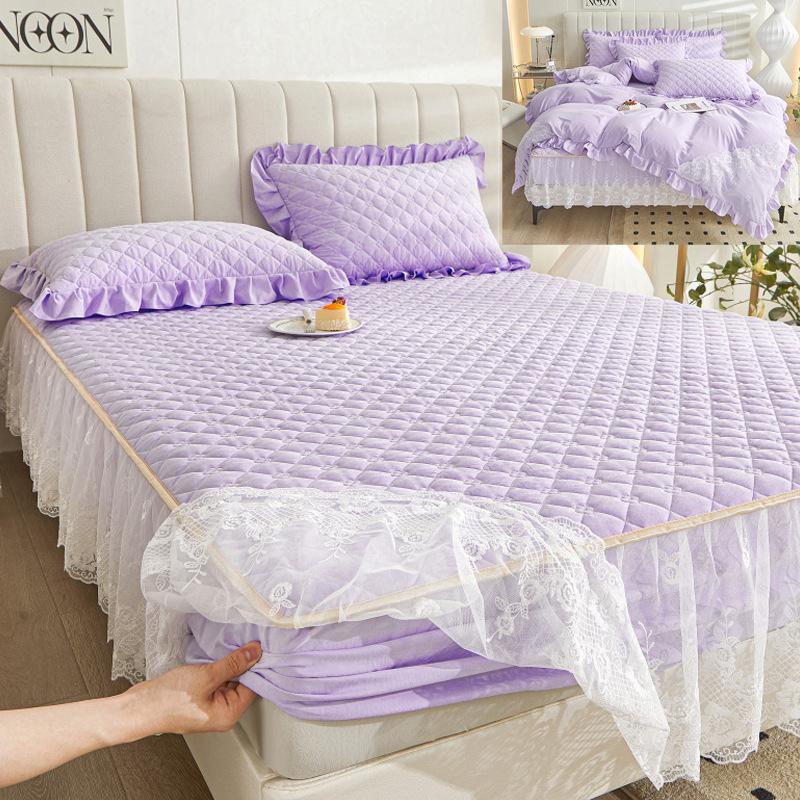Кружевная юбка для кровати Four Seasons, цельное толстое стеганое покрывало в стиле принцессы, моющееся нескользящее покрывало, постельное белье