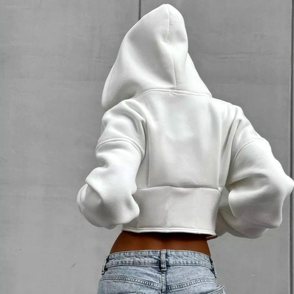 Solid Color Hoodies Women V Shape Long Sleeve Hooded Coat Soft Streetwear Cardigan  Spring